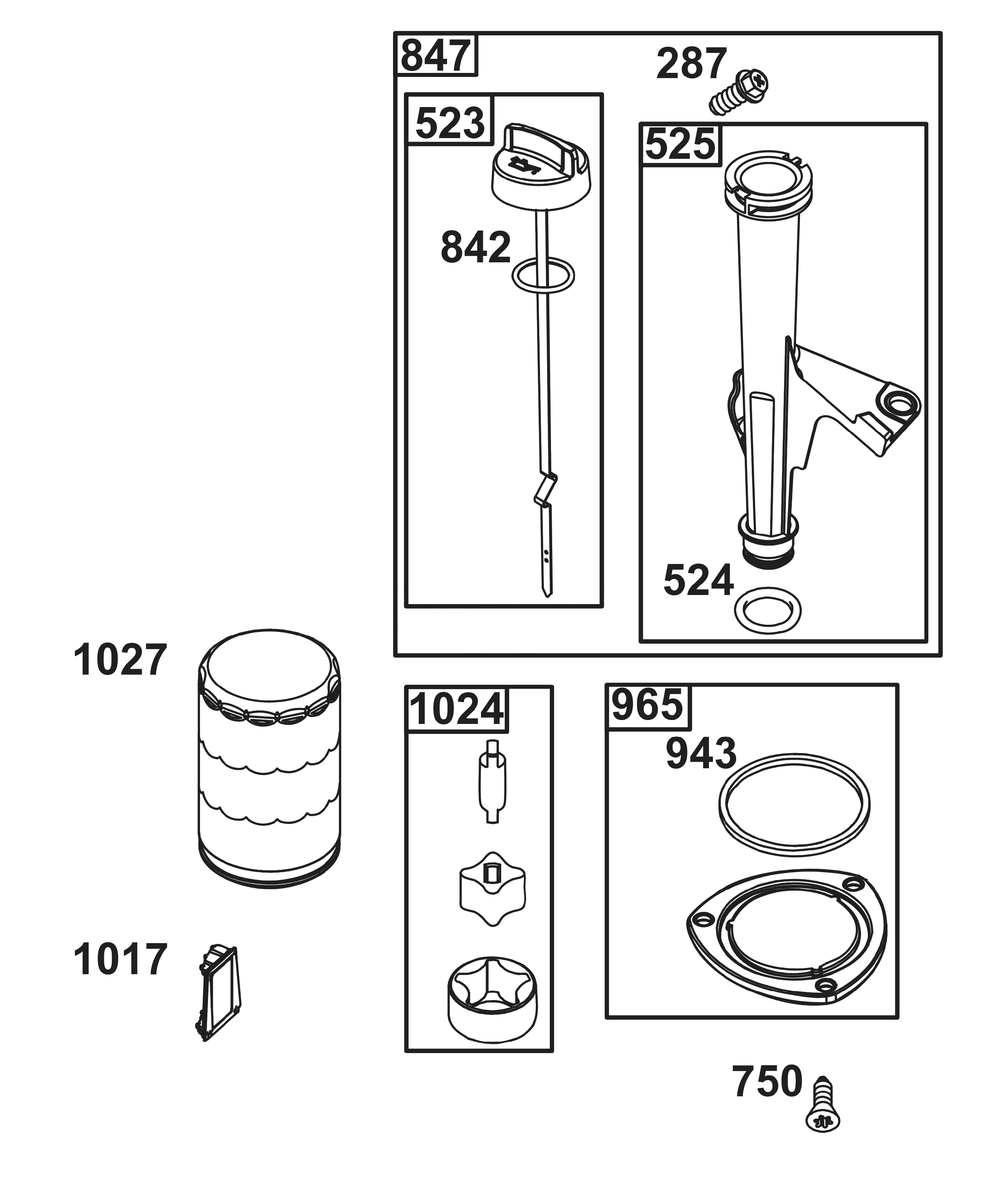 Lubrication Group Diagram and Parts List for 40N777-0010-B5 400000 - 699999 Briggs and Stratton Engine